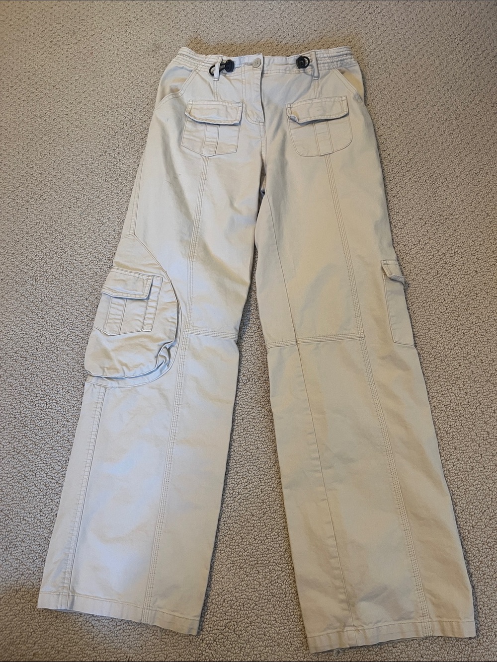 Brandy Melville Cream Cargo Pants with Flap Pockets Beige
